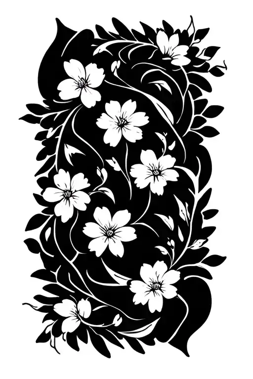 Rectangular Carpet Of White Blossoming Flowers Intertwined By White Vine Leaves