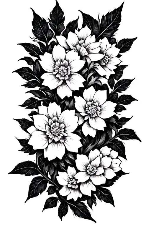 White Vine Leaves Intertwined With Blooming Flowers