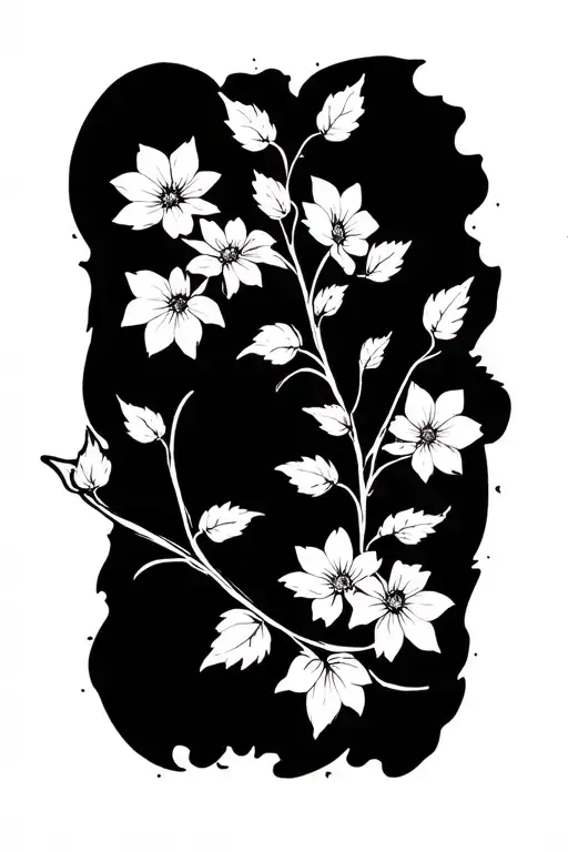 White Vine Leaves Intertwined With Multiple Small Blooming Flowers