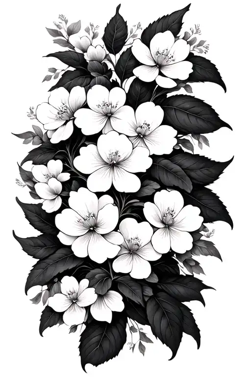 White Vine Leaves Intertwined With Multiple White Blossoming Flowers