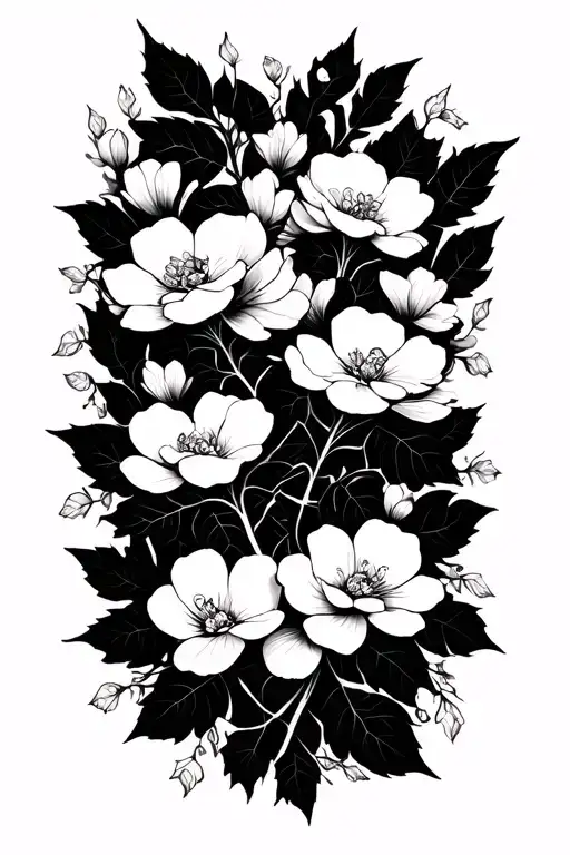 White Vine Leaves Intertwined With Multiple White Vine Blossoming Flowers