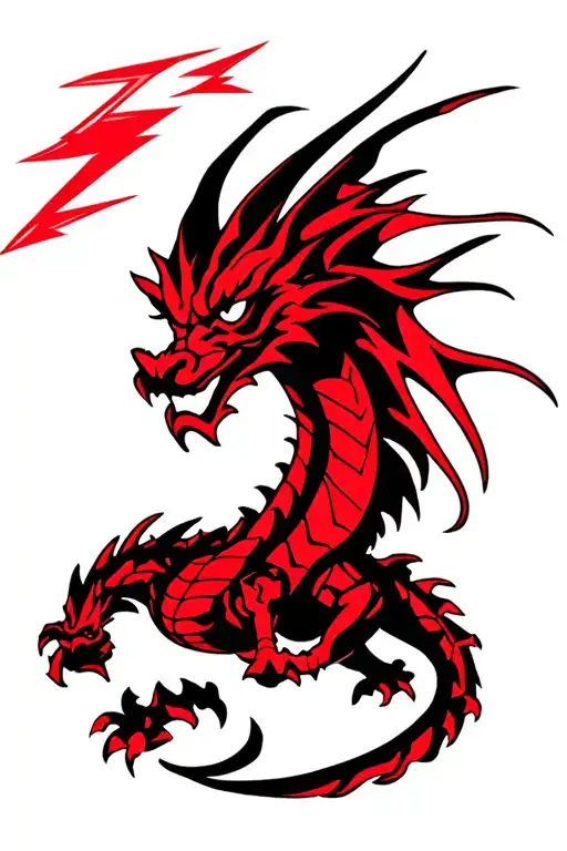 Red Dragon Black Outline W Lightning Around