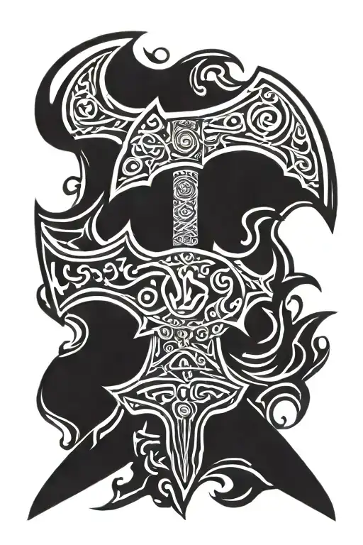 Viking Axe With Berserker Symbol Intertwined