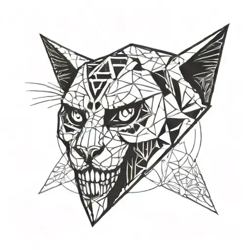 A Cat Half Death Showing Skulls Inside A Geometrical Box