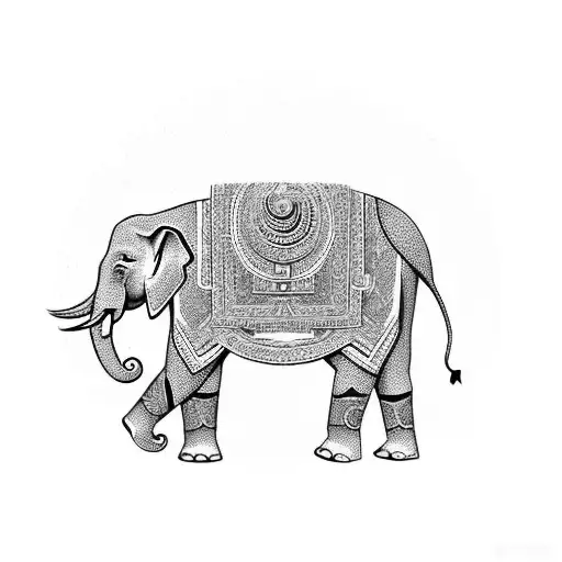 An Elephant Adorned With Traditional Thai Patterns Standing In Front Of A Stunning Temple