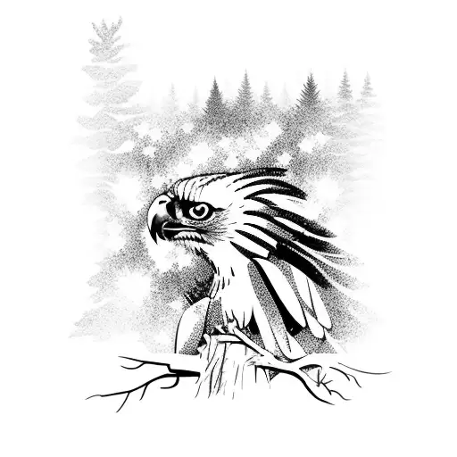 A Majestic Harpy Eagle Perched On A Tree Branch In A Moonlit Forest