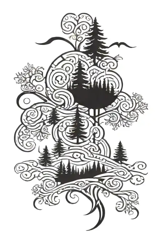 Irish Inspired With Misty Black Pine Trees Background Looking