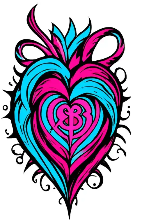 Blue Heart With Pink Gemini Symbol In The Center