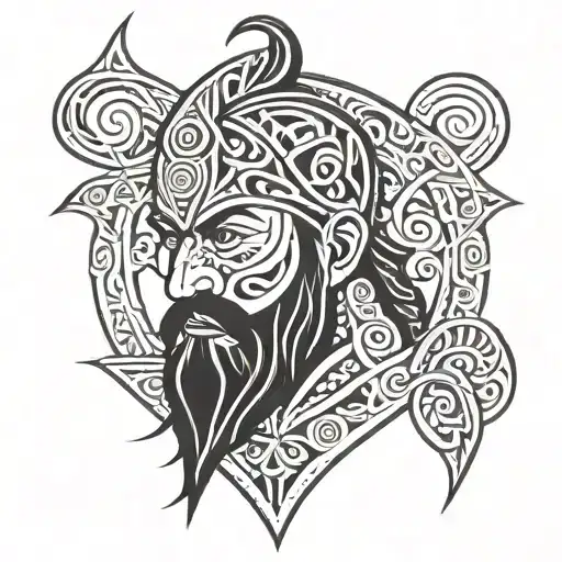 Gaelic Warrior With Beard And Gaelic Pattern Incorporating Elements