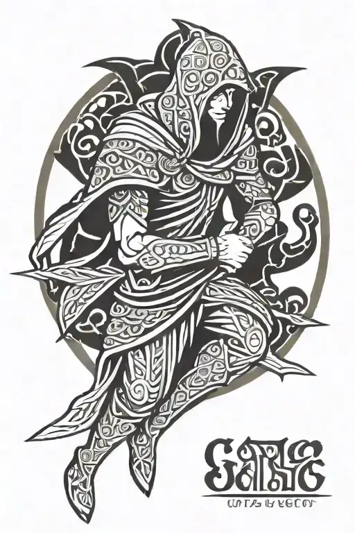 Hooded Gaelic Warrior With Gaelic Pattern Background