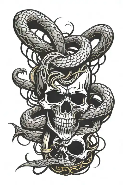 Skull Pierced Sword Intertwined With A Snake