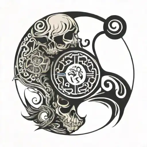 Skull Yin Yang With Life And Death