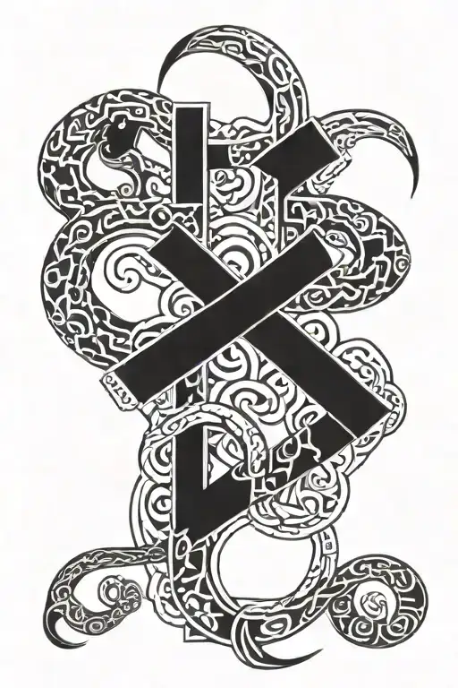 A Simple Cross With A Snake Wrapped Around It Without Affecting The Cross At All