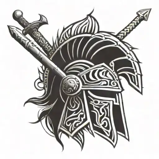 Gladiator Helmet And Sword Stuck