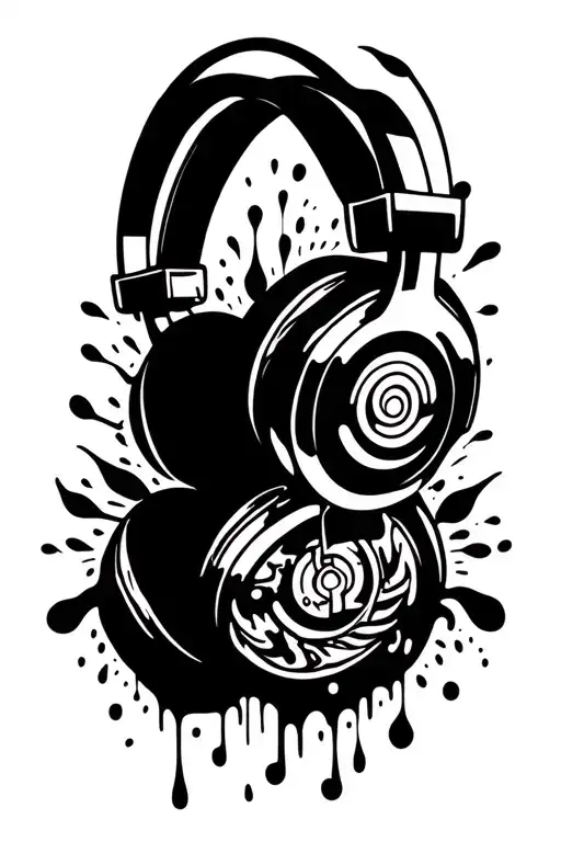 Melting Headphones Surrounded By Musical