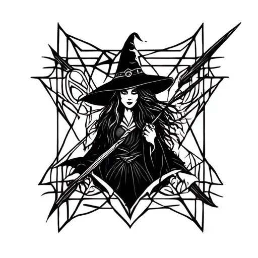Witch Surrounded With Geometric Design
