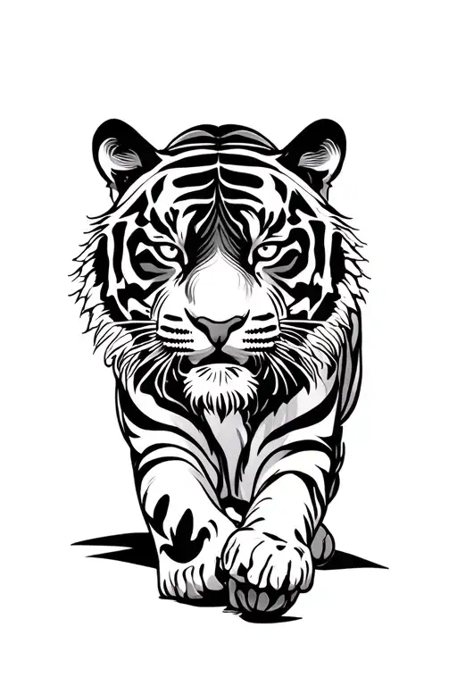 Tiger Walking With Lettering Asian