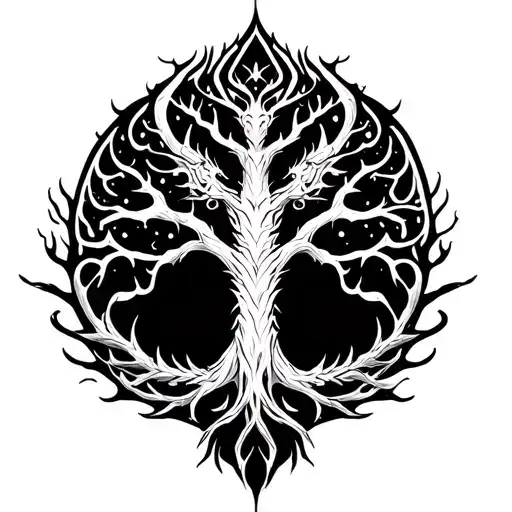 Yggdrasil Tree With Nordic Dragon