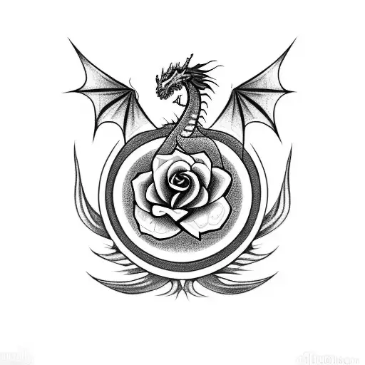 Draw Me A Tattoo Of A Dragon Surrounding A Thorny Rose That Formed From A Diamond Ring