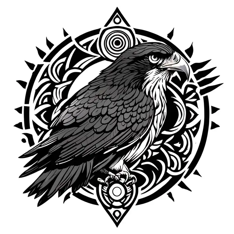 Hawk With Seven Chakra Symbols