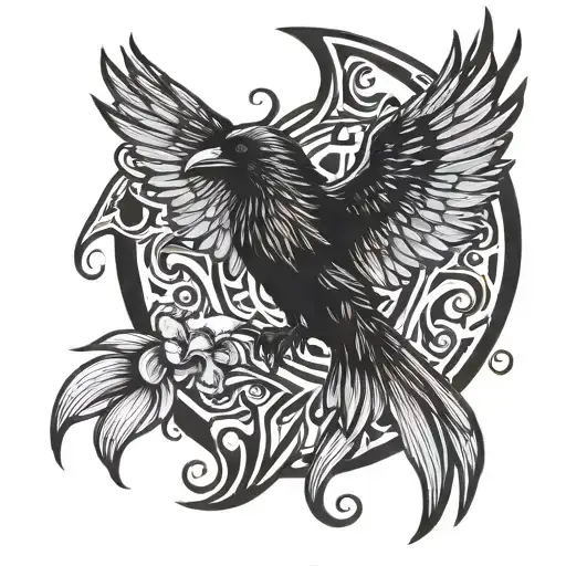 Raven Flying Holding Bearded Iris