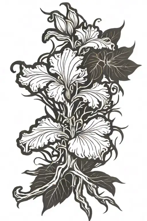 Tree Roots Decaying And Bearded Iris