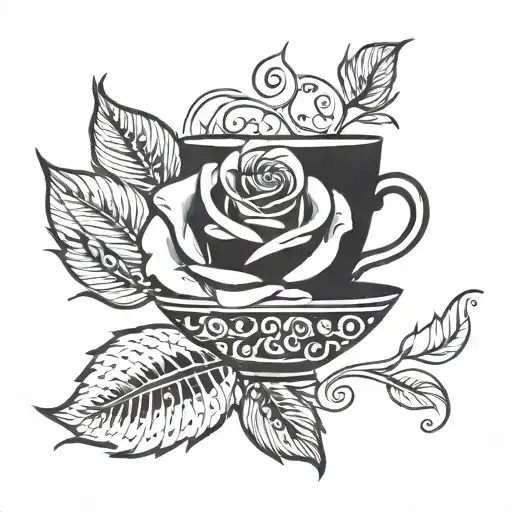 One Cup Rose On A Stem In Psychedelic Style Black And White