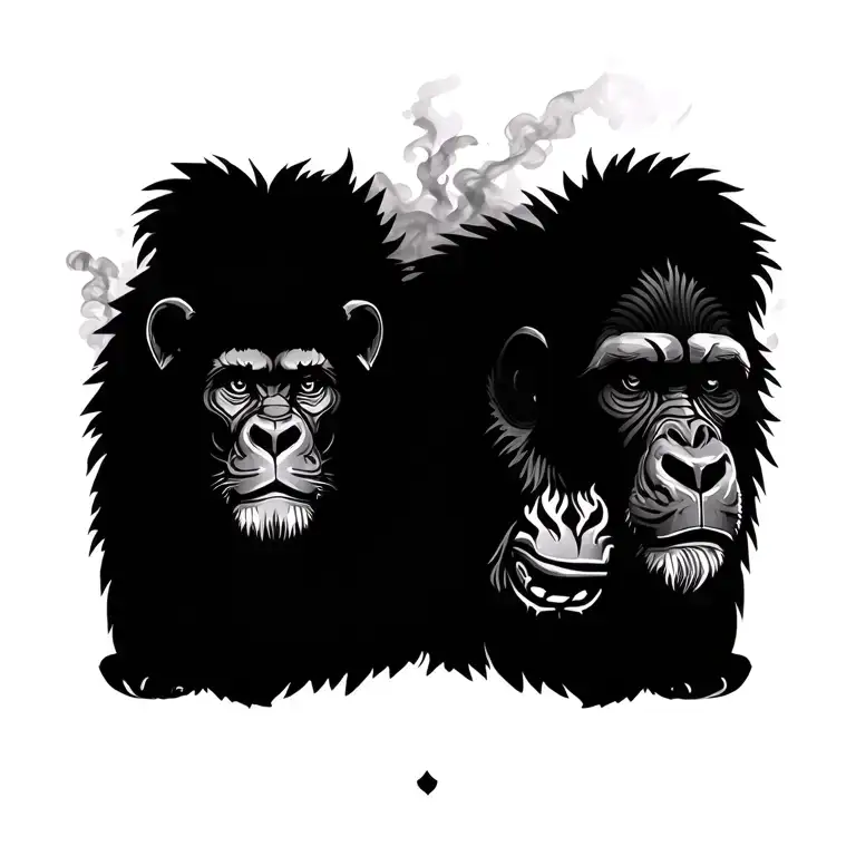 Lion And Gorilla With Smokey Jungle Background