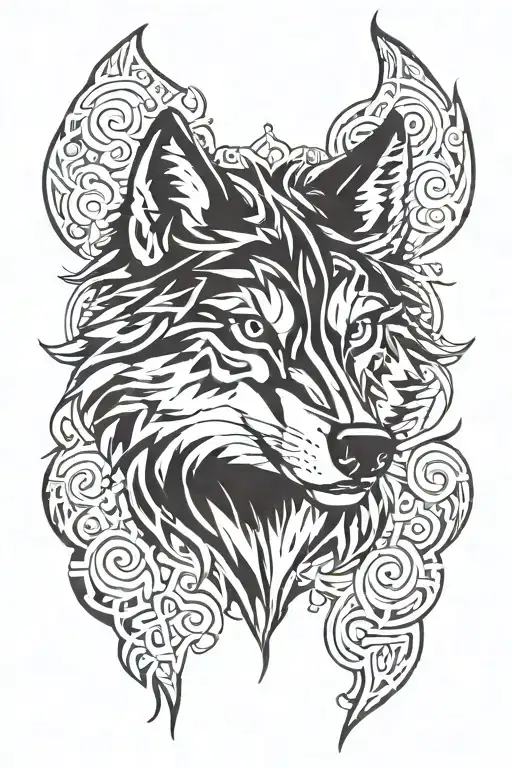 Wolf Head And Tribal Tattoo Design