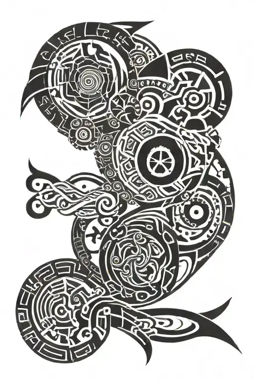 A Fusion Of Nordic And Greek Mythology Symbols In A Sleeve