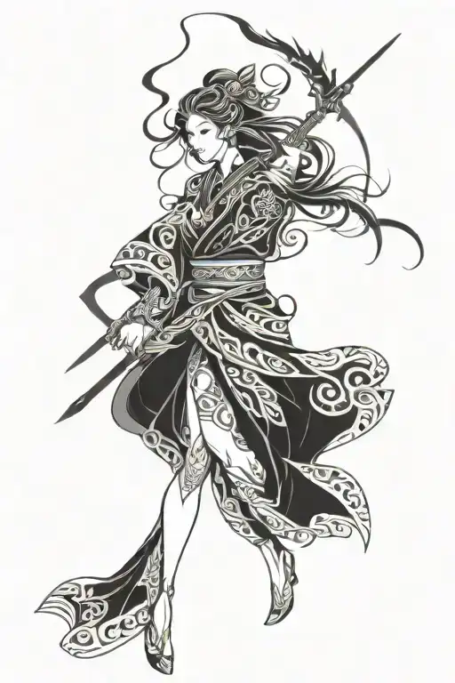 A Powerful Female Figure Inspired By Both Valkyries And Women In Kimono