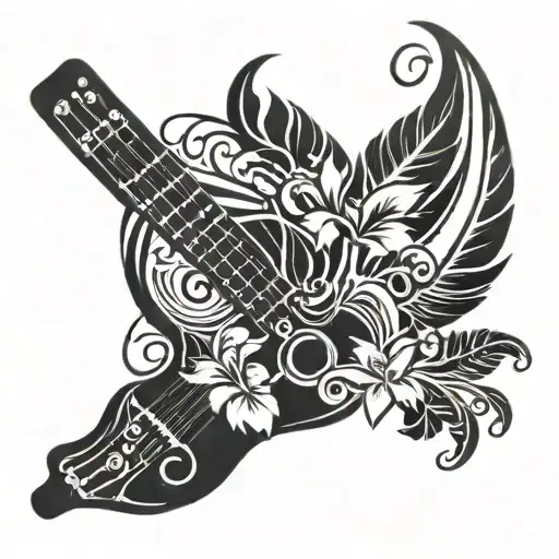 Hawaiian Feather Tattoo With Ukelele Strings Transforming