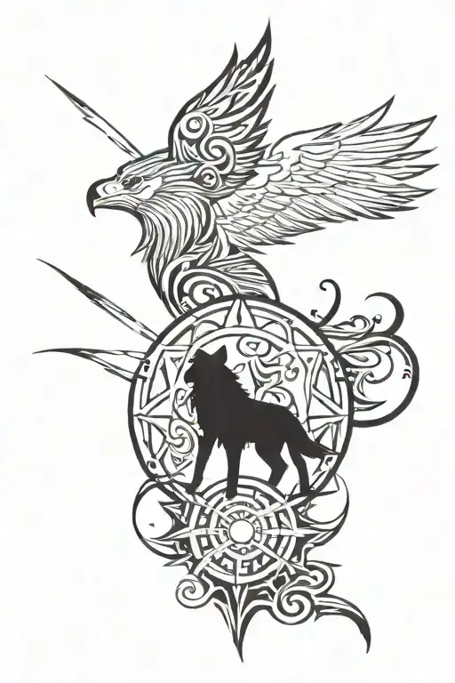 Wolf And Eagle Combination Black