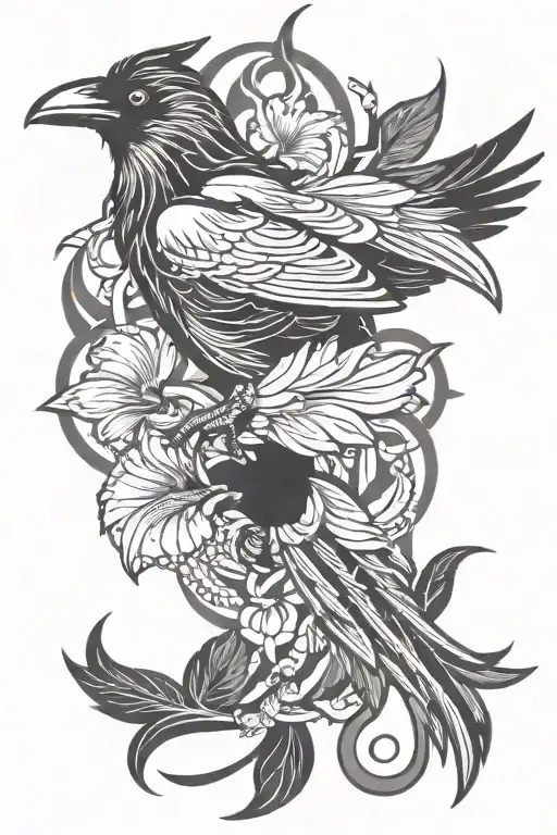 Raven And Iris Flower Intertwined