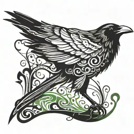 Crow Posing Standing With Algae Stuck To The Body