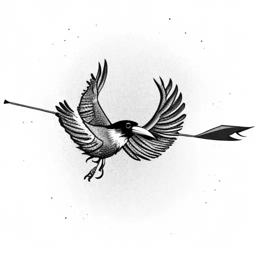 Raven Flying With An Arrow In Its Claw