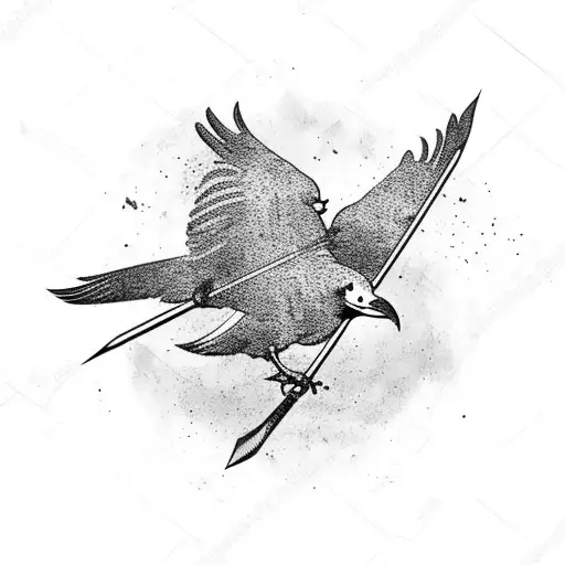 Raven Flying With An Arrow In Its Claw
