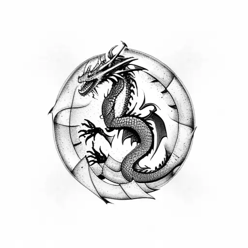 A Dragon Breathing Fire While Holding A Falx Sword In Its Claws