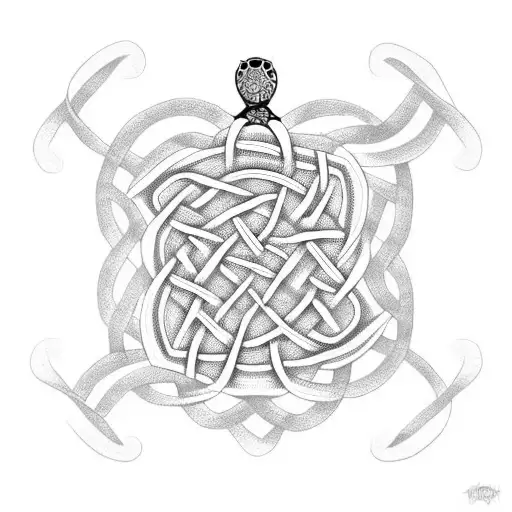 A Celtic Knotwork With A Sea Turtle In The Center