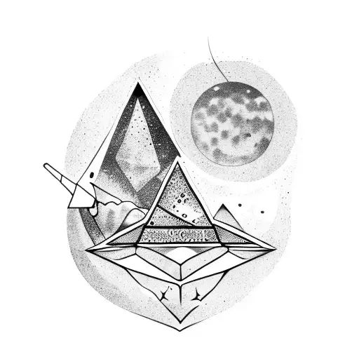 Upside-down Triangle With Icy Moon And Small Astronomical Shapes