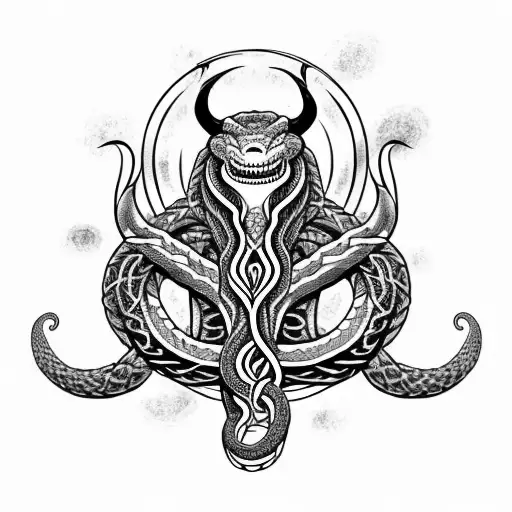 Jormungandr And Fenrir Whit Runes And Snake And Blood