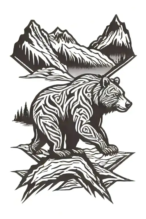 Bear Logo Design Tattoo Sleeve Inspired With Mountains