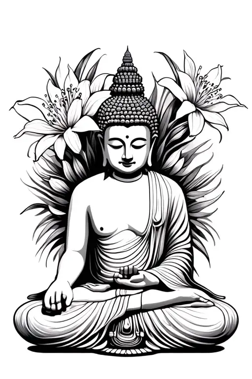 Buddha Sitting With Spider Lilies