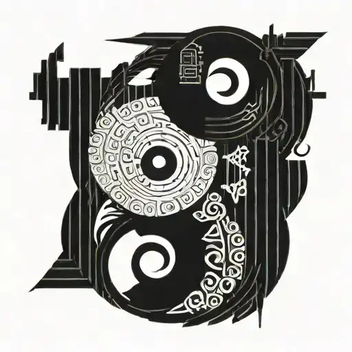 An Intricate Yin And Yang Symbol Made Of Programming Code And Music Notes