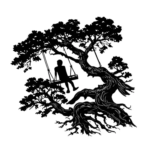 Themis Looks Down From The Sky At A Boy In A Tree On A Swing