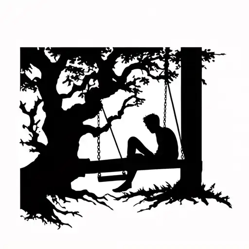 Themida Looks Down From The Sky At The Boy In The Tree On The Swing