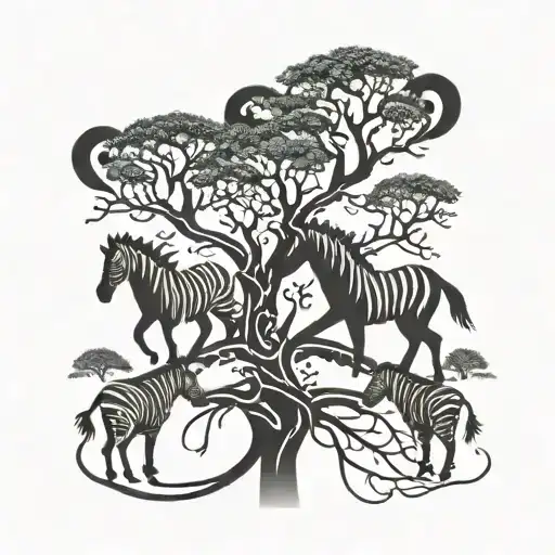 Three Zebras On Top Of The Tree Of Life