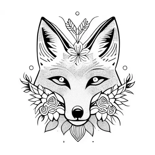 Head Fox With Flowers