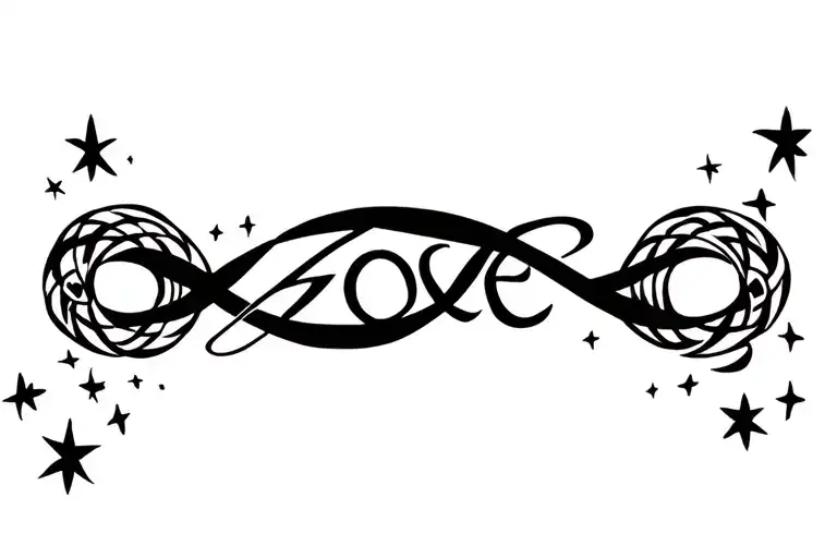 Symbol Of Infinity With The Word Zoe And Small Stars Coming Out Around
