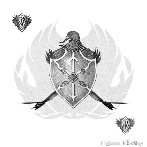 Shoulder Medieval Armor Tattoo With Phoenix Shield Emblem